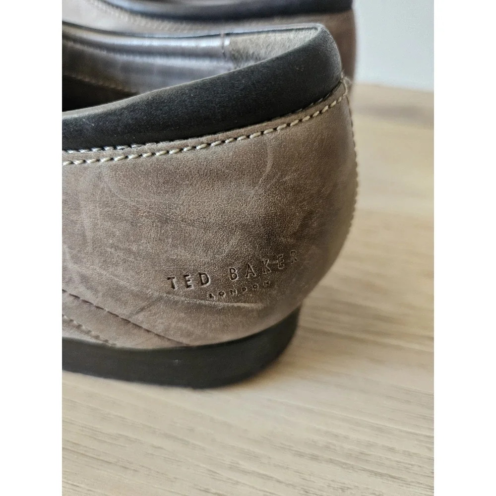 Ted Baker‎ Men's Distressed Leather Derby Dress Shoes Gray Taupe Almond Toe Lace